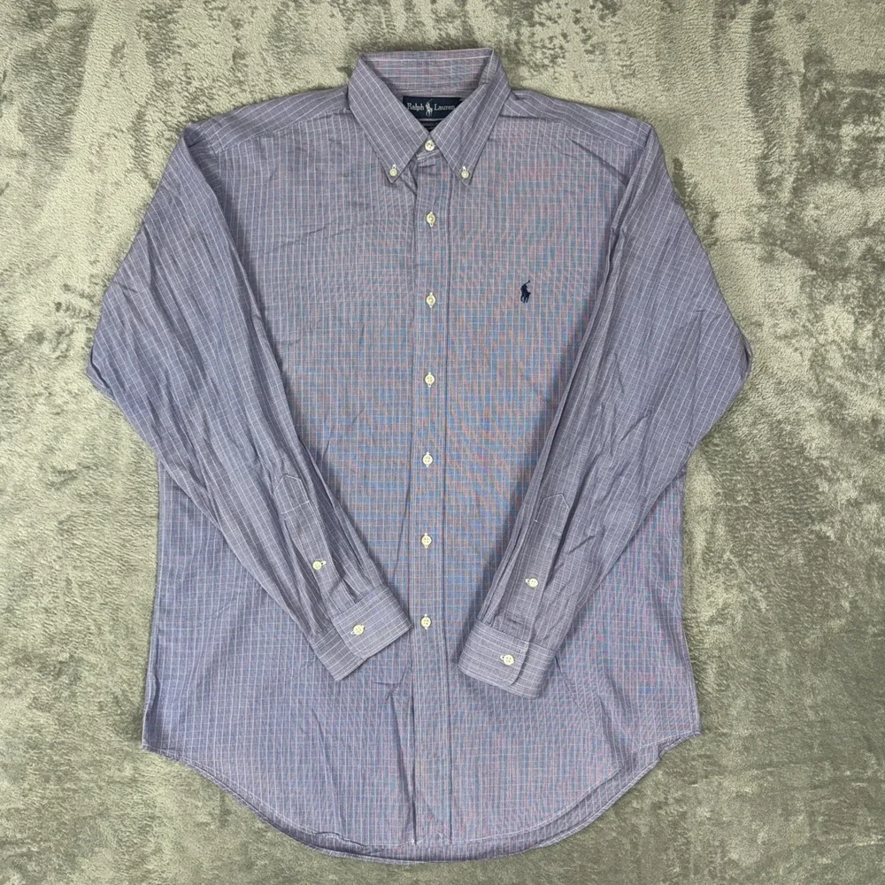 Vintage Polo Ralph Lauren Yarmouth 15.5 34 Blue Red Plaid Button Down
